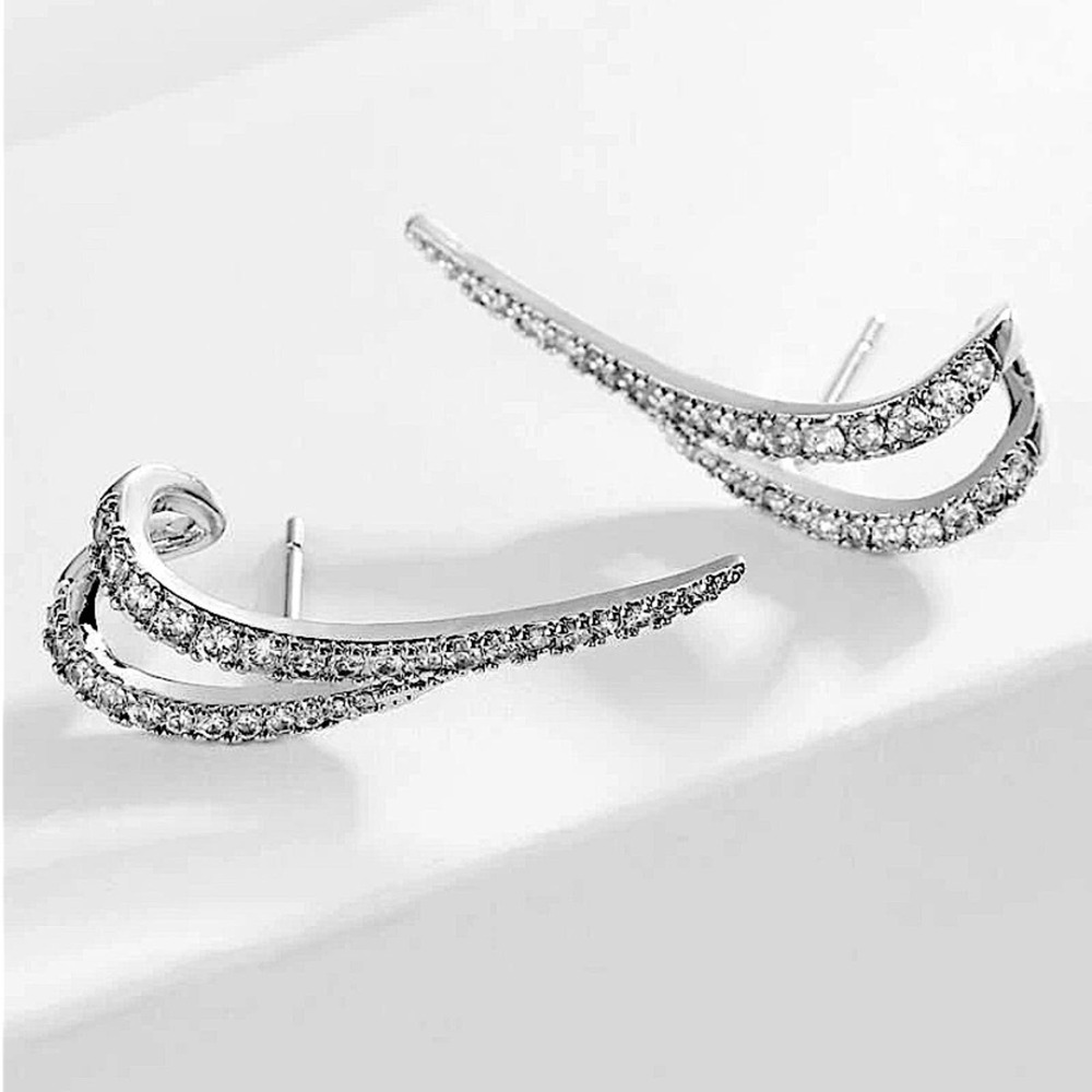 Silver Zircon Stud Earrings, Ear Huggies, Minimalist, Hoops, Studs, Spiked